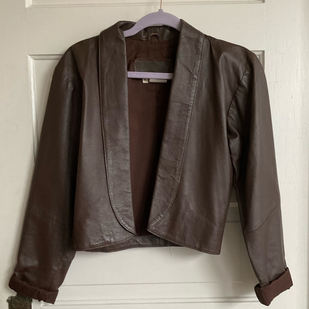 Batropelle Genuine Leather Brown Cropped Jacket